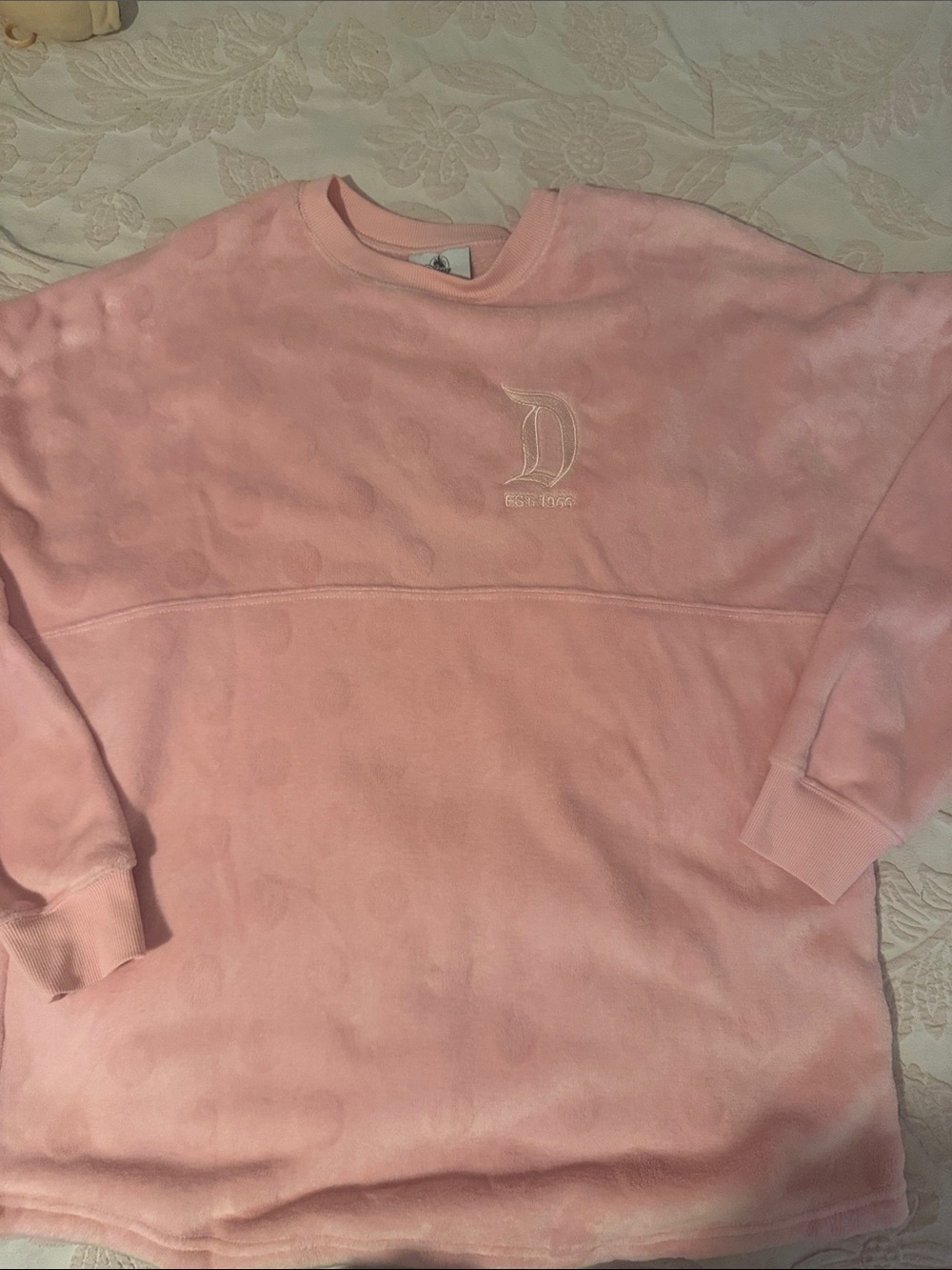 Disney Men's Crewneck Sweatshirt in Light Pink with Embroidered D